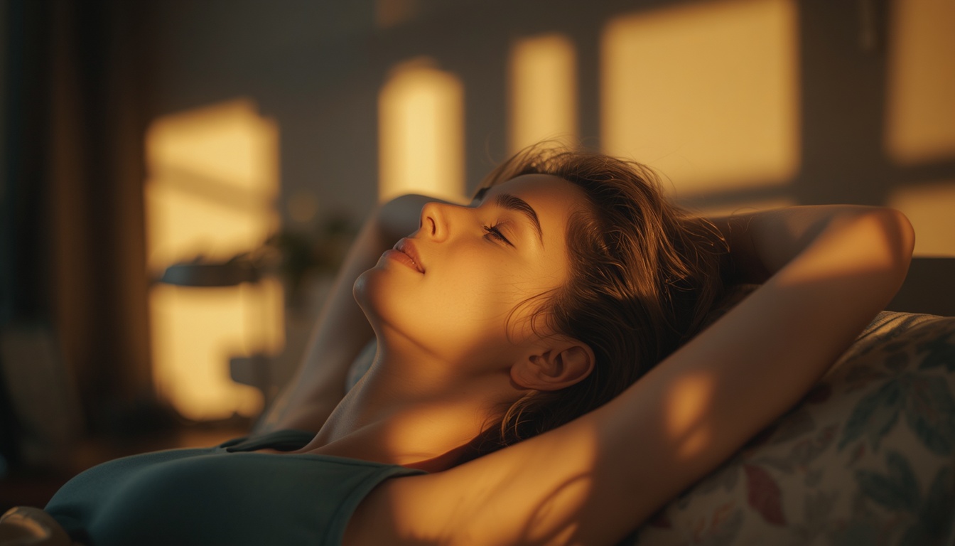 Energized person waking up refreshed in the morning sunlight